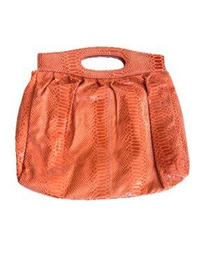 Perlina Croc Embossed Leather Oversize Clutch Bag Orange